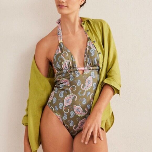 Boden Beaded Gather Halter Swimsuit - Picture 1 of 14